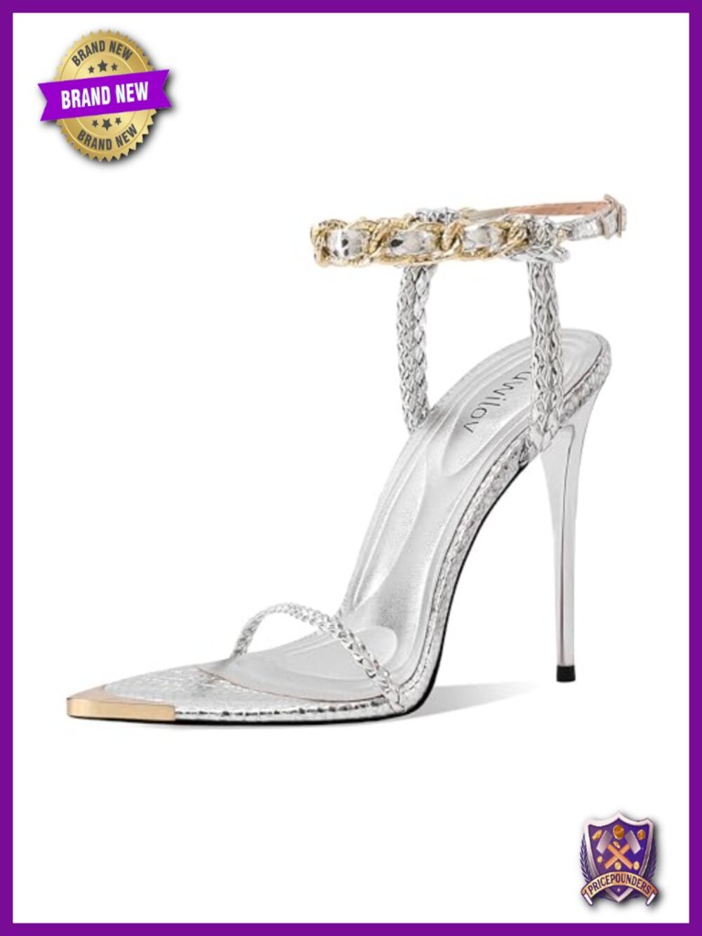 Metallic Strappy Stiletto Heels Open Toe High Heel Sandals Wedding Party Prom
